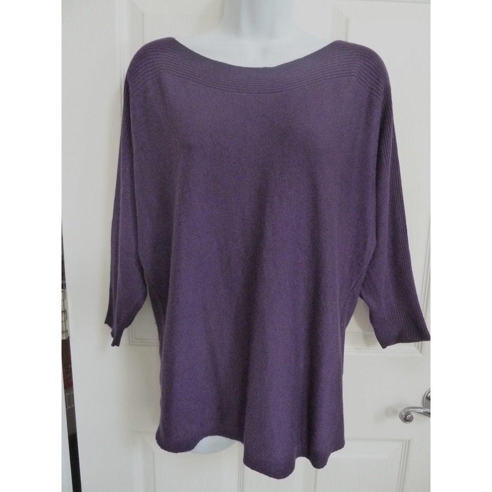 CHICO'S Sz 1=Med. Boatneck Dolman Sleeve Sweater Hi-Lo Hem Purple Pullover
